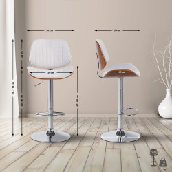 Conjunto de 2 banquetas de bar Clawson, em tecido, cromadas, cor nogueira/creme.