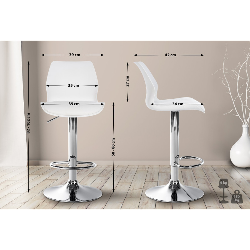 Lot de 2 tabourets de bar Gilbert, en plastique blanc