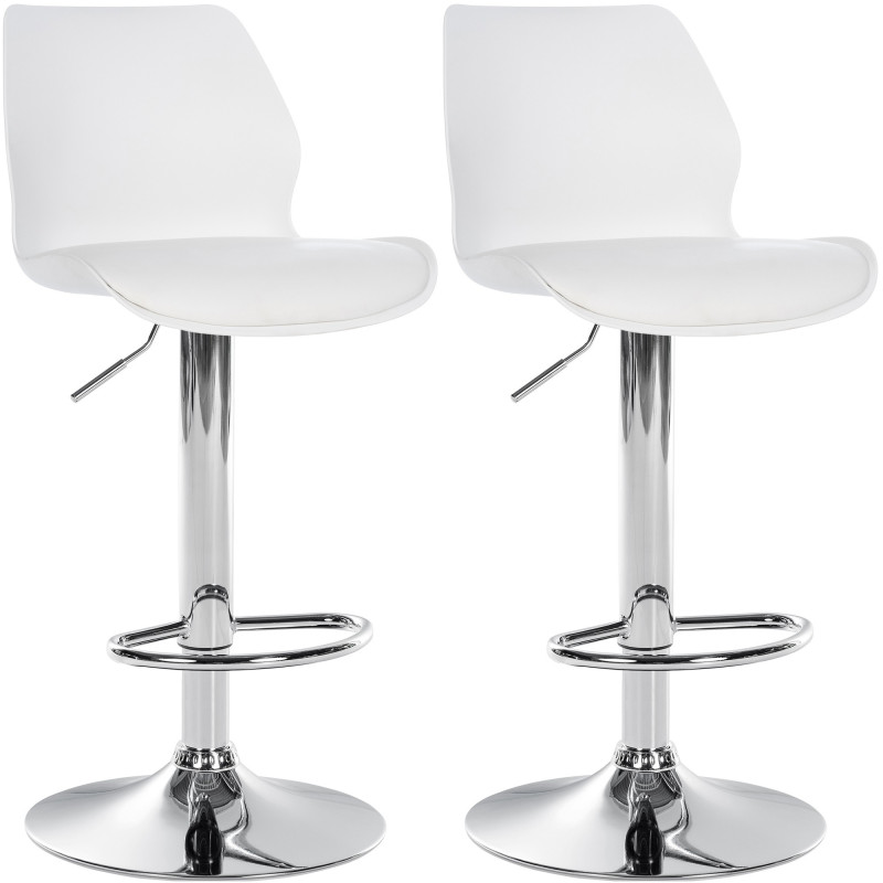 Lot de 2 tabourets de bar Gilbert, en plastique blanc