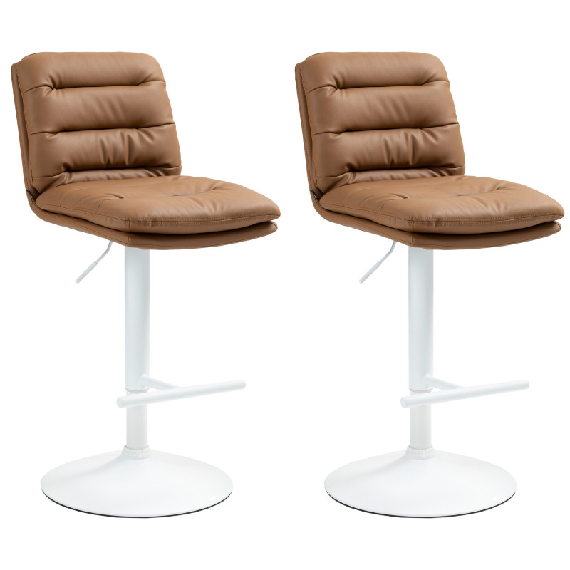 Lot de 2 tabourets de bar Damar, simili cuir, blanc, marron clair
