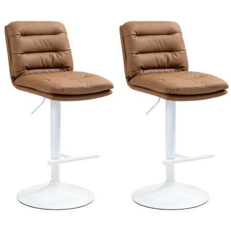 Lot de 2 tabourets de bar Damar, simili cuir, blanc, marron clair