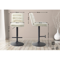 Lot de 2 tabourets de bar en tissu Damar noir crème