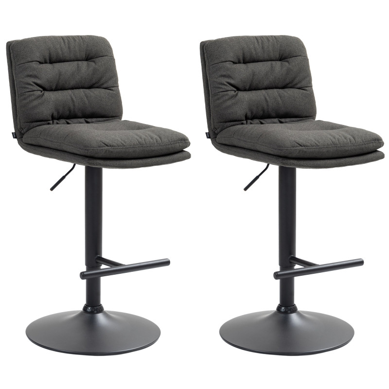 Lot de 2 tabourets de bar en tissu Damar noir gris foncé