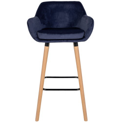 Tabouret de bar Grant, velours, bleu foncé