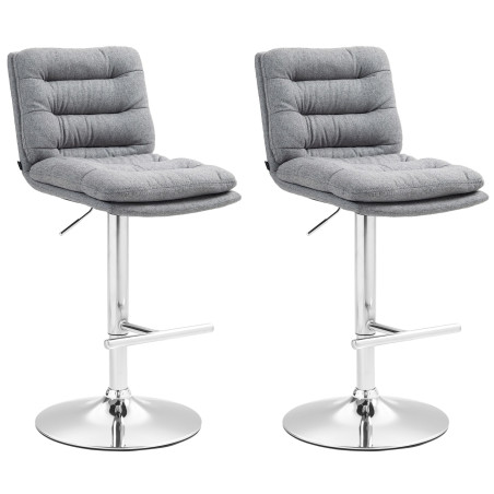 Lot de 2 tabourets de bar en tissu Damar gris chrome