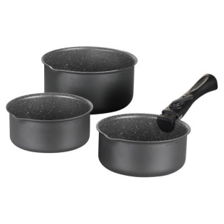 Batterie de cuisine ARTHUR MARTIN AM777GM Set de 3 casseroles - Gris Mat 16-18-20 cm + 1 poignée amovible - Tous feux dont induc