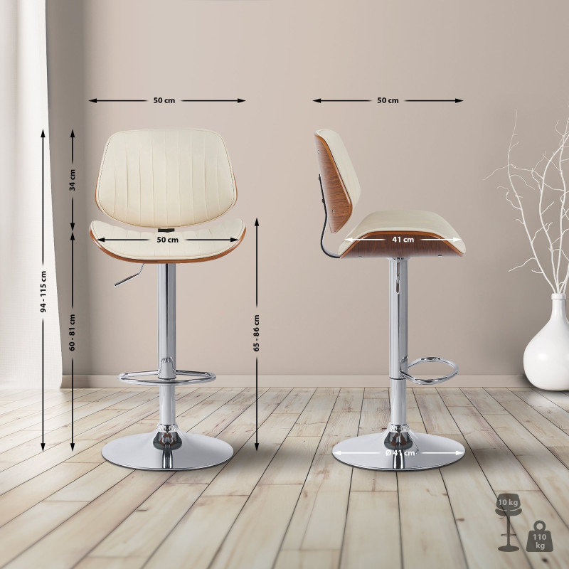 Sgabello da bar Clawson, similpelle, cromato, noce/crema