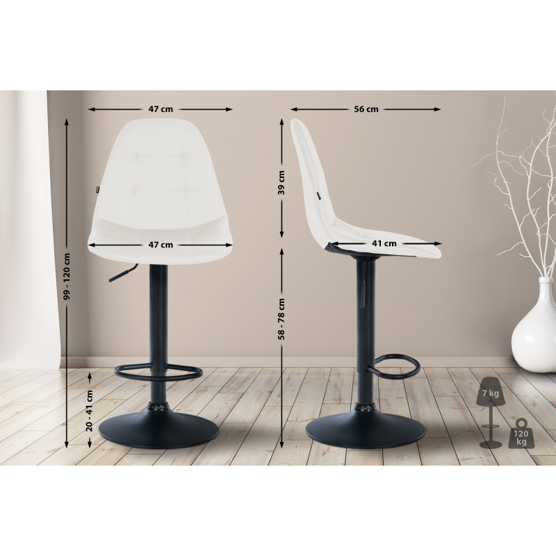 Tabouret de bar Elmore, similicuir, blanc