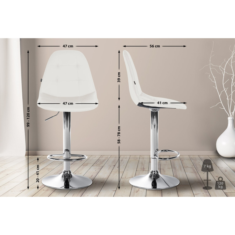 Tabouret de bar Elmore, similicuir, blanc C