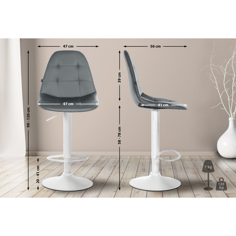 Tabouret de bar Elmore, similicuir, gris