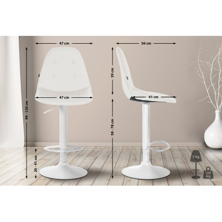 Tabouret de bar Elmore, similicuir, blanc