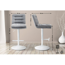 Lot de 2 tabourets de bar en tissu Damar blanc gris