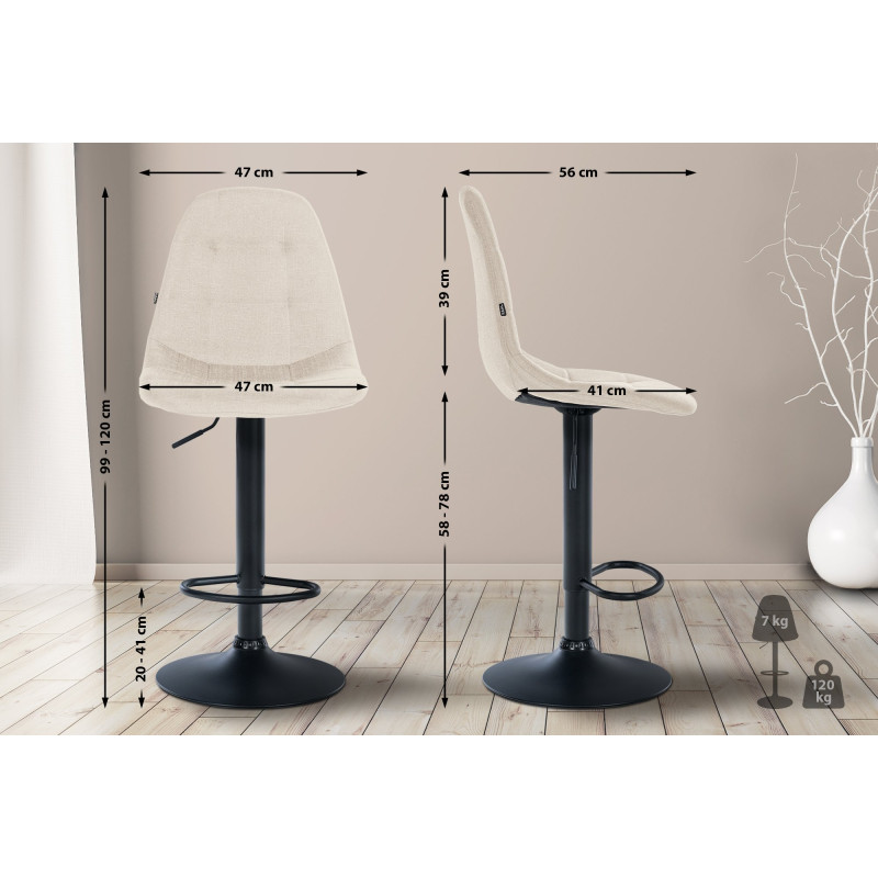 Sgabello da bar Elmore, tessuto B, crema