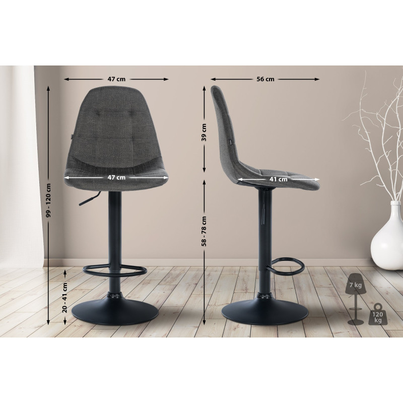 Tabouret de bar Elmore, tissu B, gris foncé