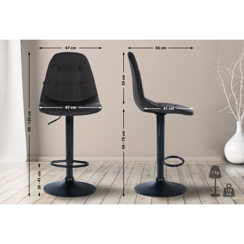 Tabouret de bar Elmore, tissu B, noir