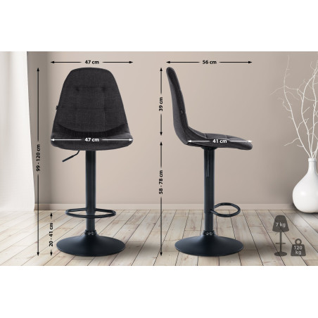 Tabouret de bar Elmore, tissu B, noir