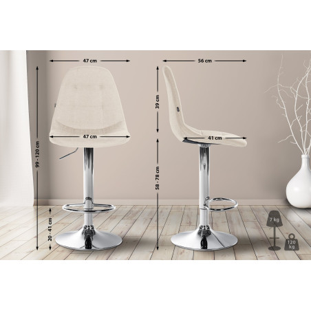 Tabouret de bar Elmore, tissu C, crème