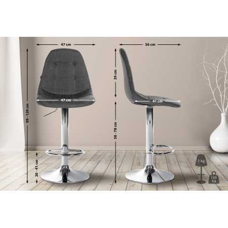 Tabouret de bar Elmore, tissu C, gris foncé