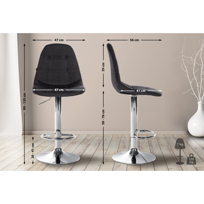 Tabouret de bar Elmore, tissu C, noir