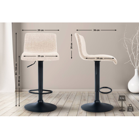 Tabouret de bar Hoover, tissu B, crème