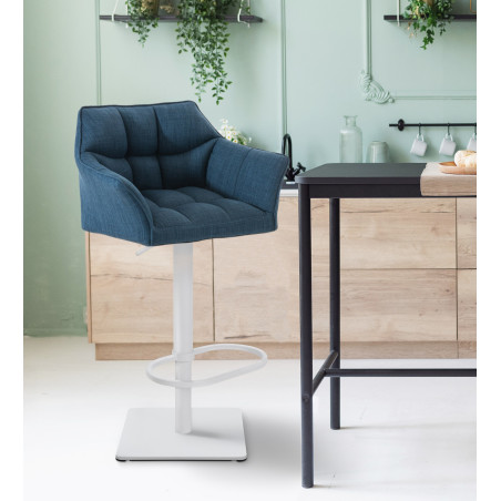 Tabouret de bar Damaso W en tissu bleu