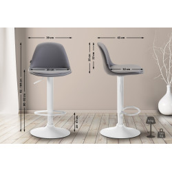 Tabouret de bar Kiel, entièrement rembourré, similicuir, blanc/gris