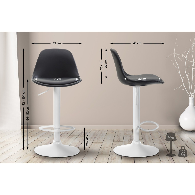 Tabouret de bar Kiel, entièrement rembourré, similicuir, blanc/noir