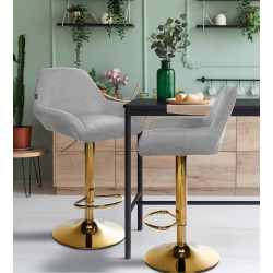 Lot de 2 tabourets de bar Braga Gold tissu gris