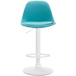 Banqueta de bar Kiel, totalmente estofada, em couro sintético, branca/azul