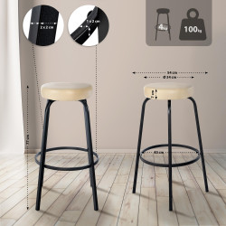 Tabouret de bar Kamari, similicuir, crème