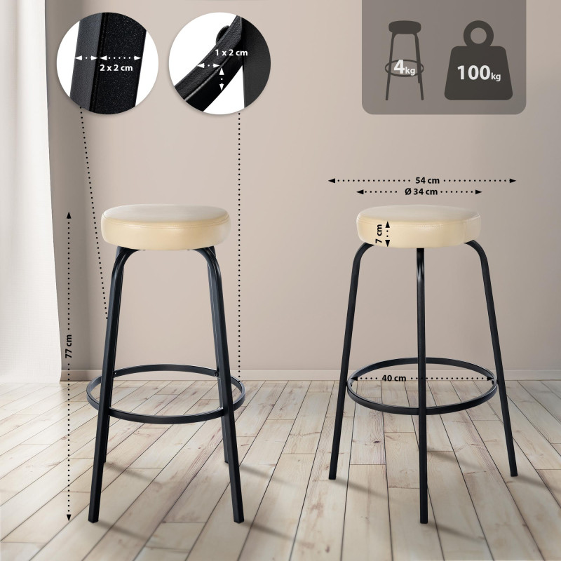 Tabouret de bar Kamari, similicuir, crème