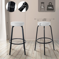 Tabouret de bar Kamari, similicuir, blanc