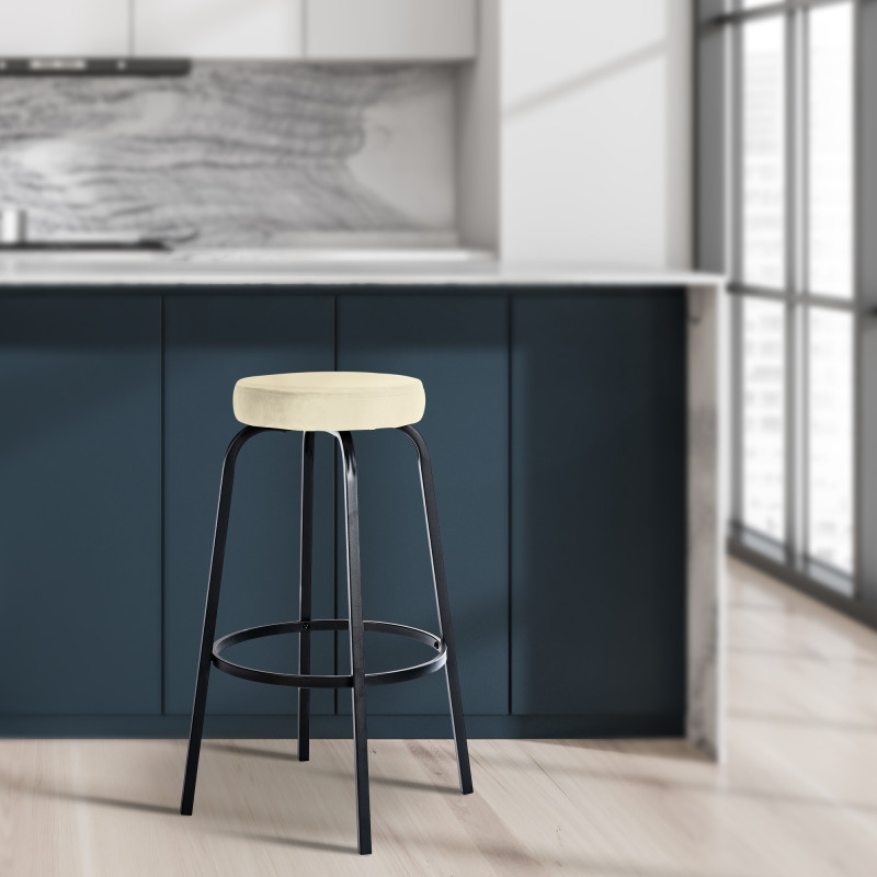 Tabouret de bar en velours Kamari, crème