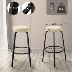 Banqueta de bar Kamari em veludo, creme