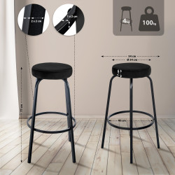 Tabouret de bar Kamari en velours noir