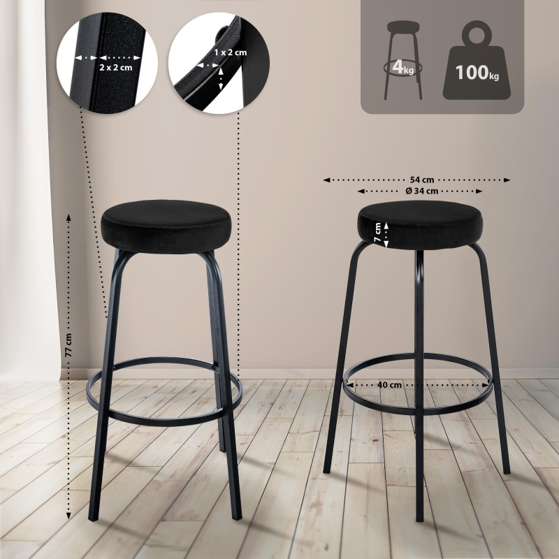 Tabouret de bar Kamari en velours noir