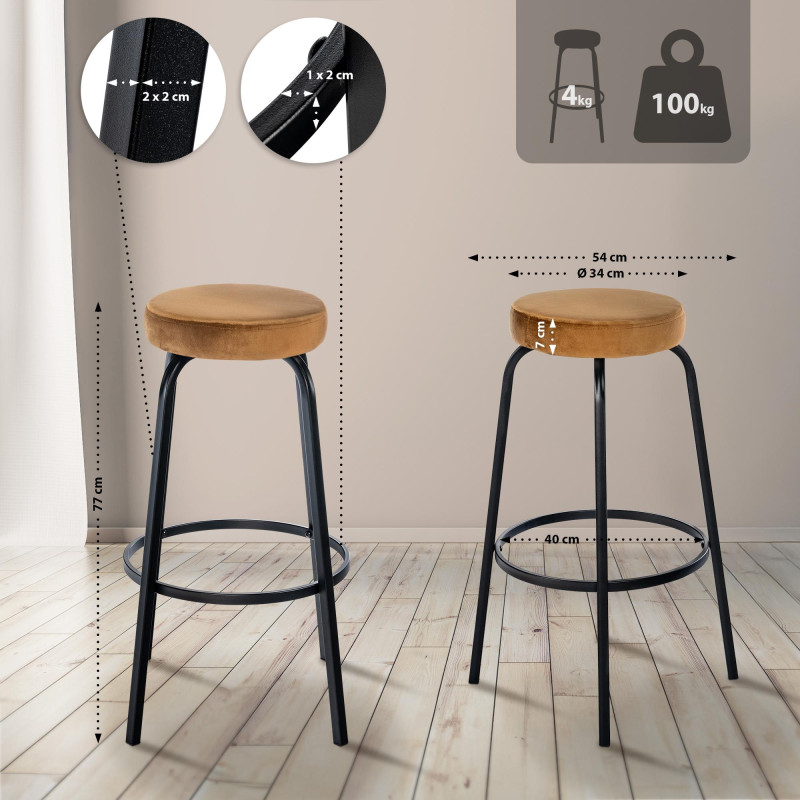 Sgabello da bar in velluto Kamari, caffè