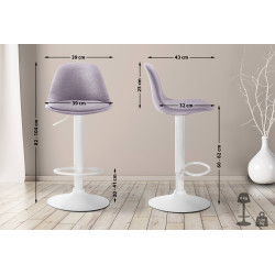 Tabouret de bar Kiel en tissu blanc gris