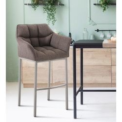 Tabouret de bar en tissu Damaso E avec structure à 4 pieds gris