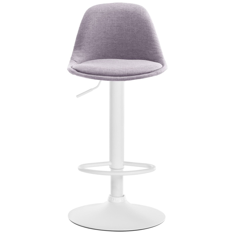 Taburete de bar Kiel, tapizado en tela blanca y gris.