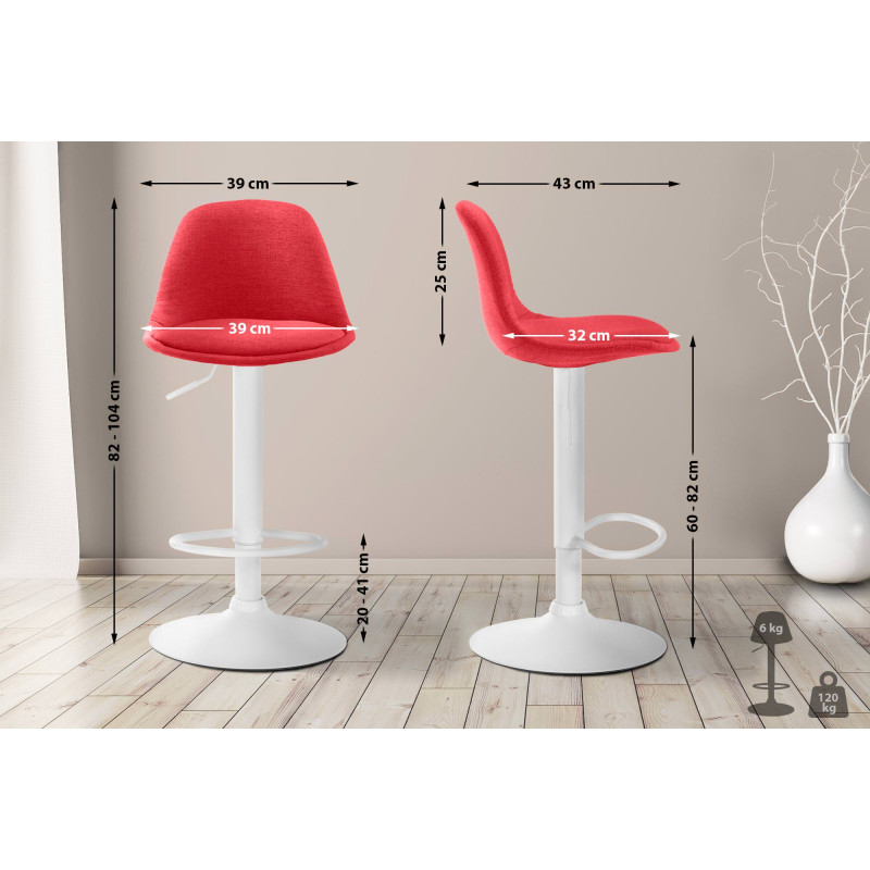 Tabouret de bar Kiel en tissu blanc et rouge
