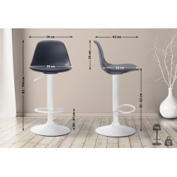 Tabouret de bar Kiel, similicuir, blanc/noir