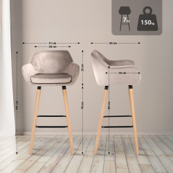 Set di 2 sgabelli da bar Grant in velluto, crema