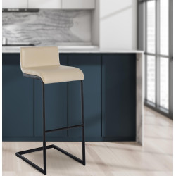 Taburete de bar Newport, piel sintética, B, crema