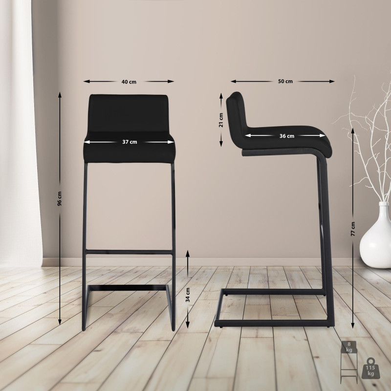 Tabouret de bar Newport, similicuir, noir