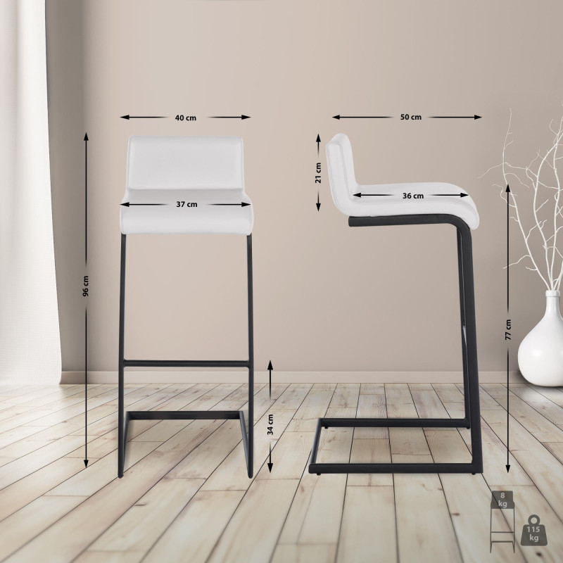 Tabouret de bar Newport, similicuir, blanc