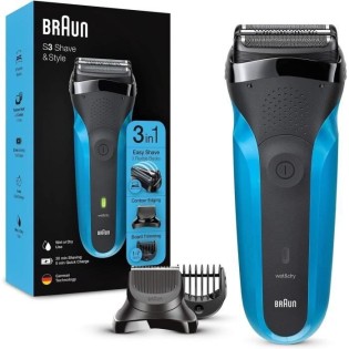 Braun Series 3 Shave & Style Rasoir Électrique Homme 3-En-1 Noir/Bleu, Équipé De La Technologie Wet & Dry Avec Tondeuse a Barbe 