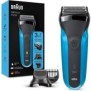 Braun Series 3 Shave & Style Rasoir Électrique Homme 3-En-1 Noir/Bleu, Équipé De La Technologie Wet & Dry Avec Tondeuse a Barbe 