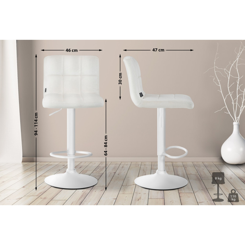 Set di 2 sgabelli da bar in velluto Perù, bianco/crema