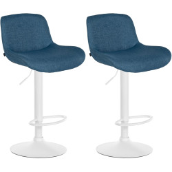 Lot de 2 tabourets de bar Solon tissu blanc bleu